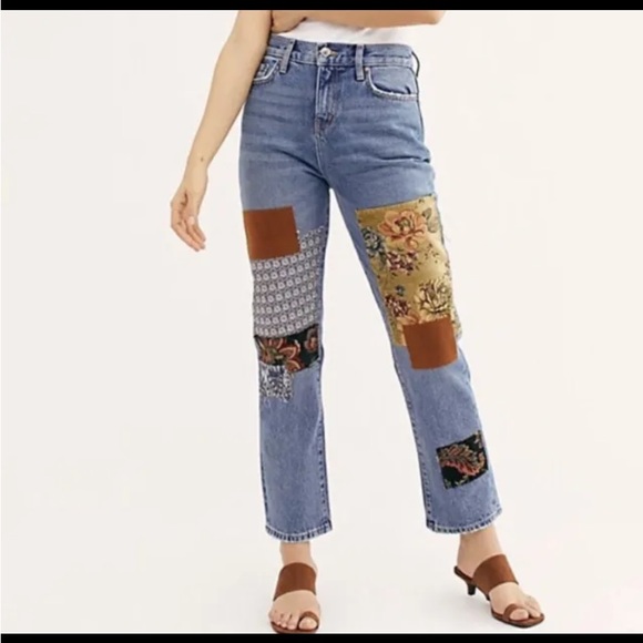 Free People Poppy Patch Straight Leg Jeans $148 Size 30x27 - Picture 6 of 13